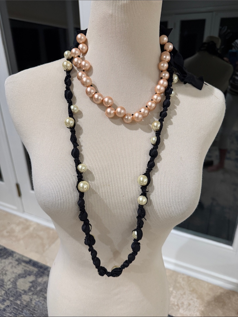 J.Crew Black Ribbon Secret Wrapped Pearl Necklace with Bow